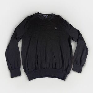 Polo Ralph Lauren 100% Merino Wool Crew Neck Black Lightweight Sweater Men Sz XL